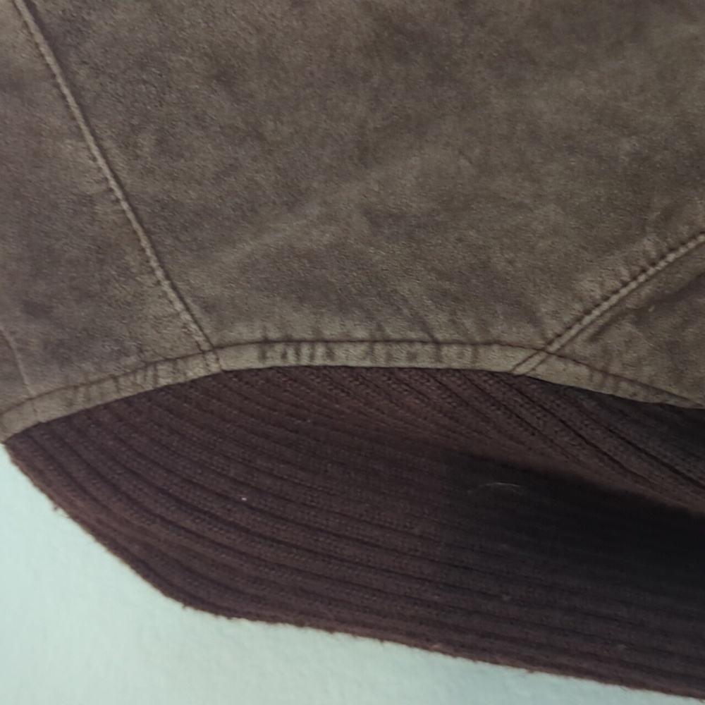 Women's Brown Leather And Sweater Jacket - Picture 3 of 6
